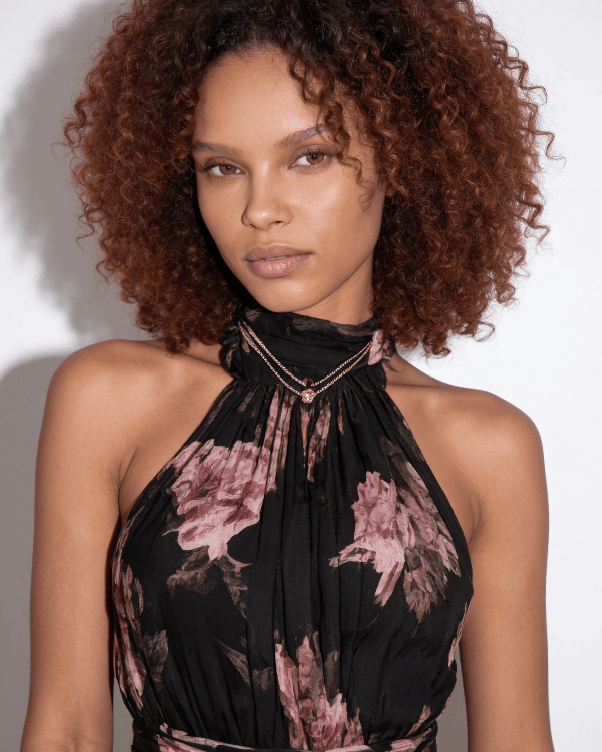 Floral Ruched Halter Maxi Dress