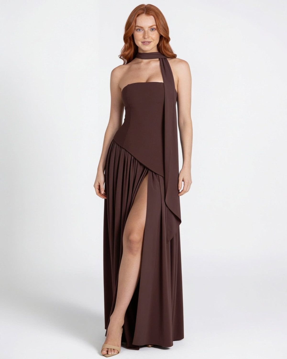 Halter Scarf Asymmetric Maxi Dress