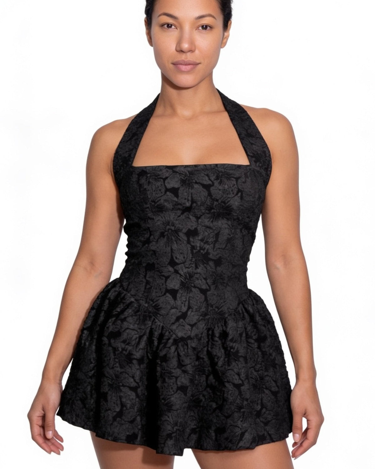 Halter Square Neck Peplum Mini Dress
