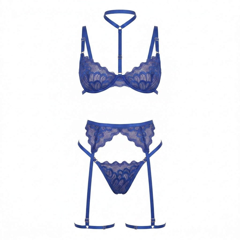 Lace Bra High Waist Suspender Brief And Thigh Garter Set