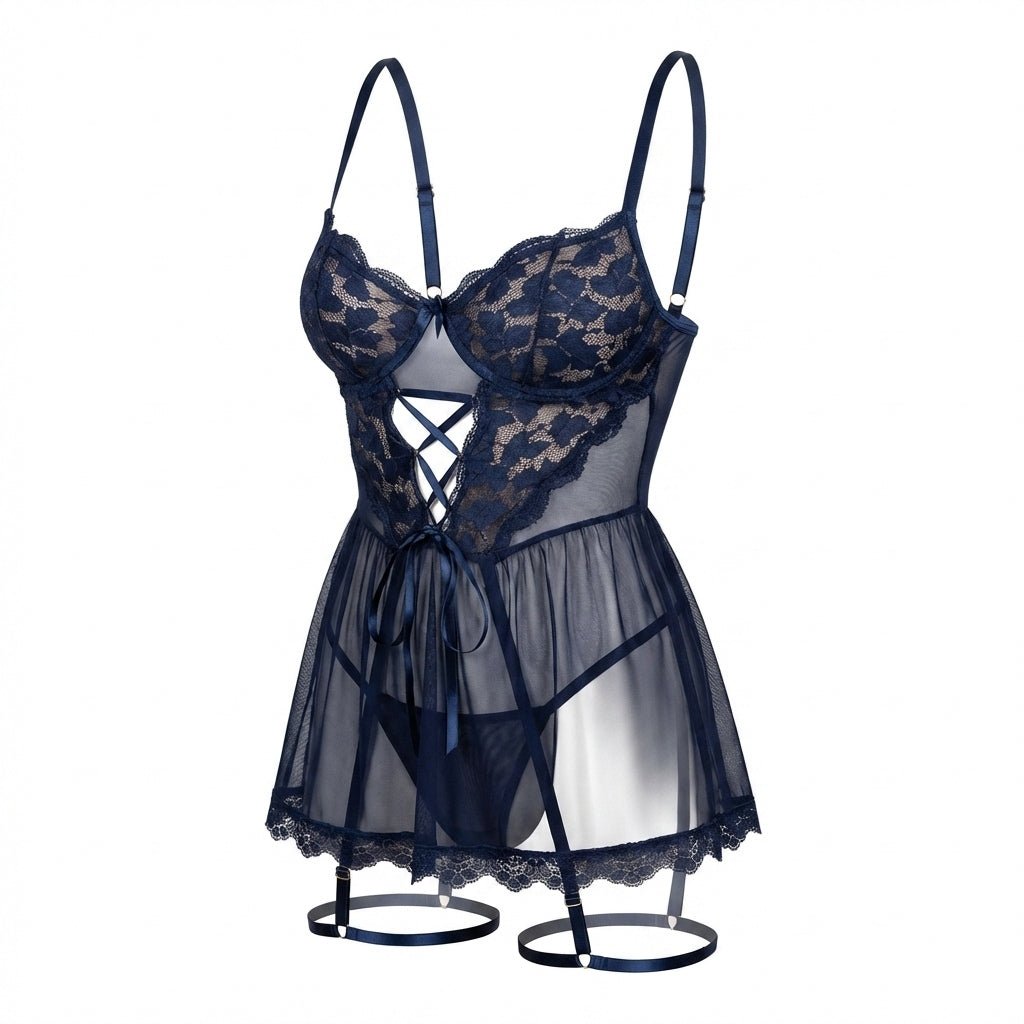 Lace Corset Babydoll With Garter Straps