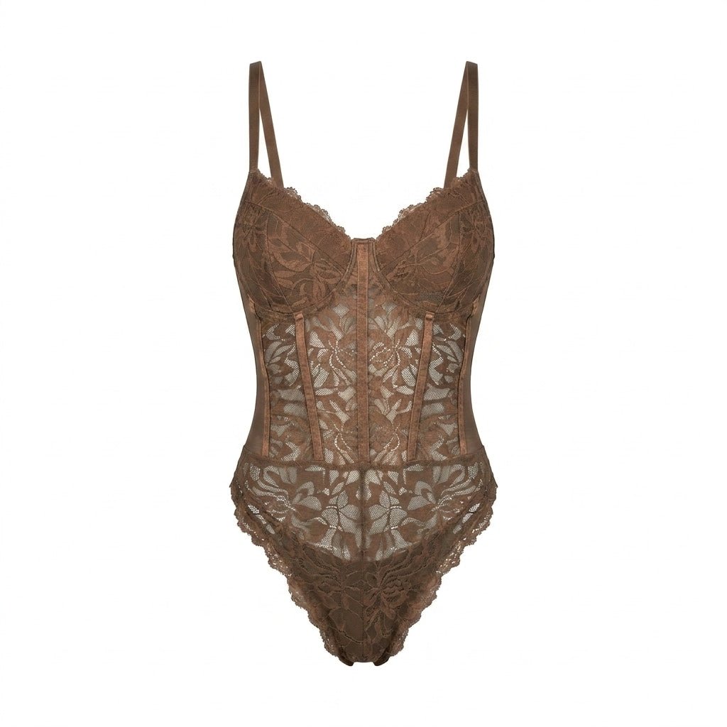 Lace Corset Bodysuit With Underwired Cups