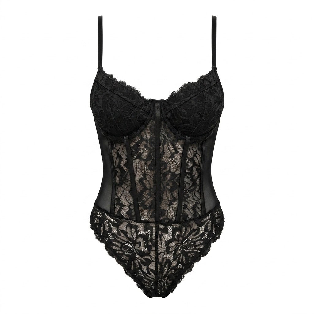 Lace Corset Bodysuit With Underwired Cups
