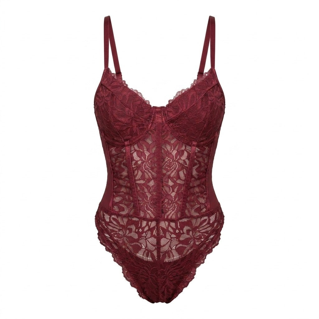 Lace Corset Bodysuit With Underwired Cups