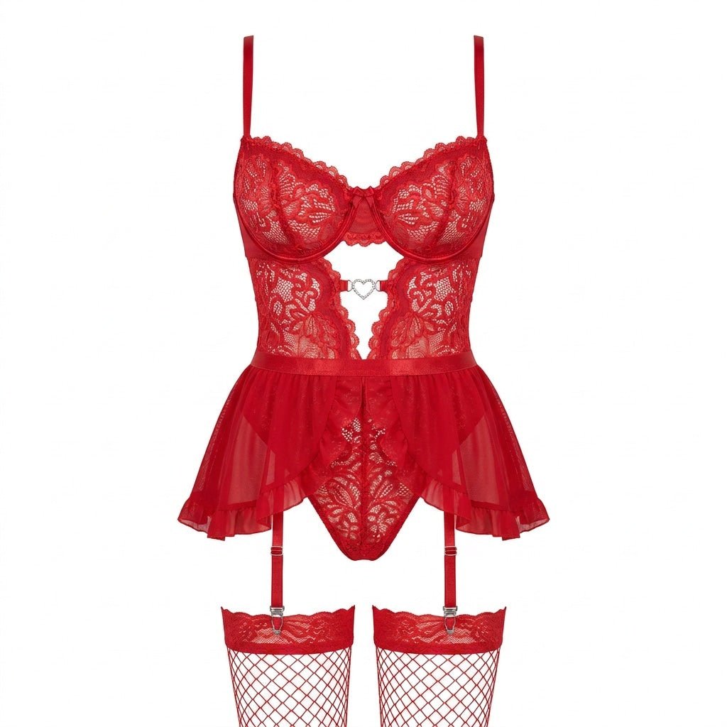 Lace Peplum Garter Bodysuit