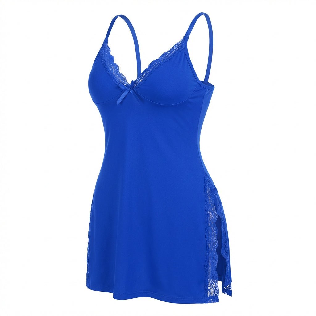 Lace Trim Chemise With High Side Slits