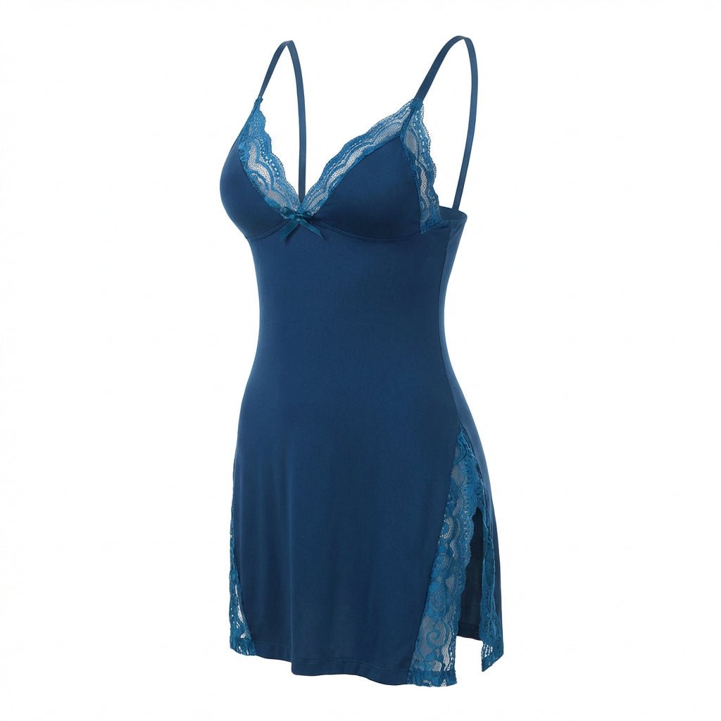 Lace Trim Chemise With High Side Slits