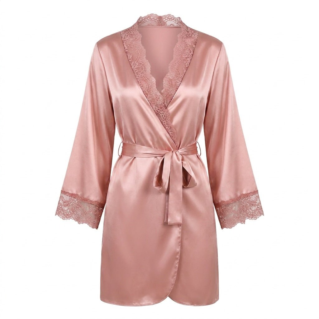 Lace Trim Satin Robe