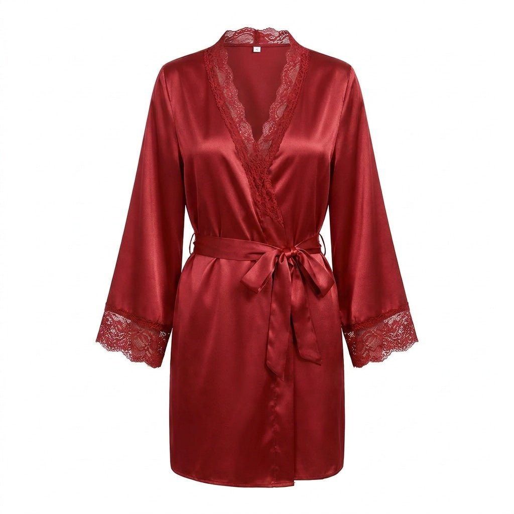 Lace Trim Satin Robe