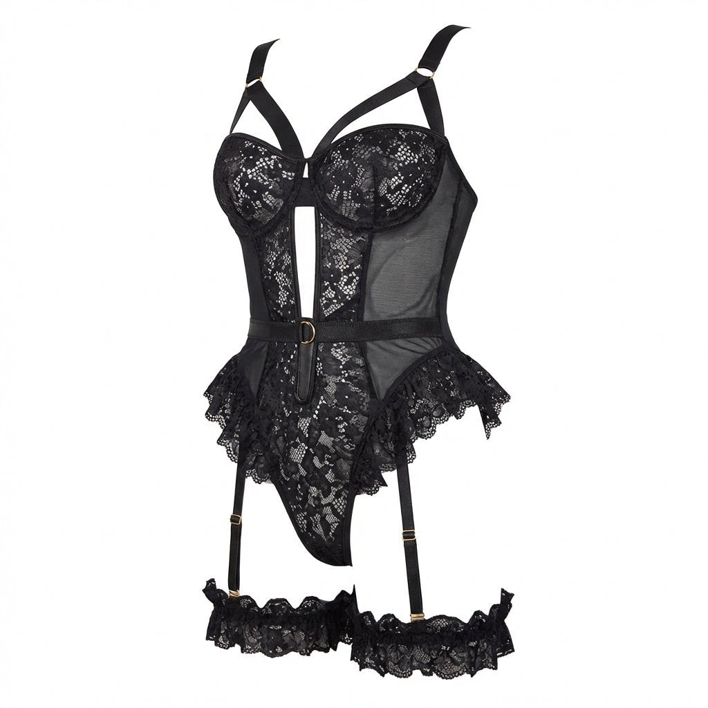 Lace Underwire Bodysuit With Garter Straps