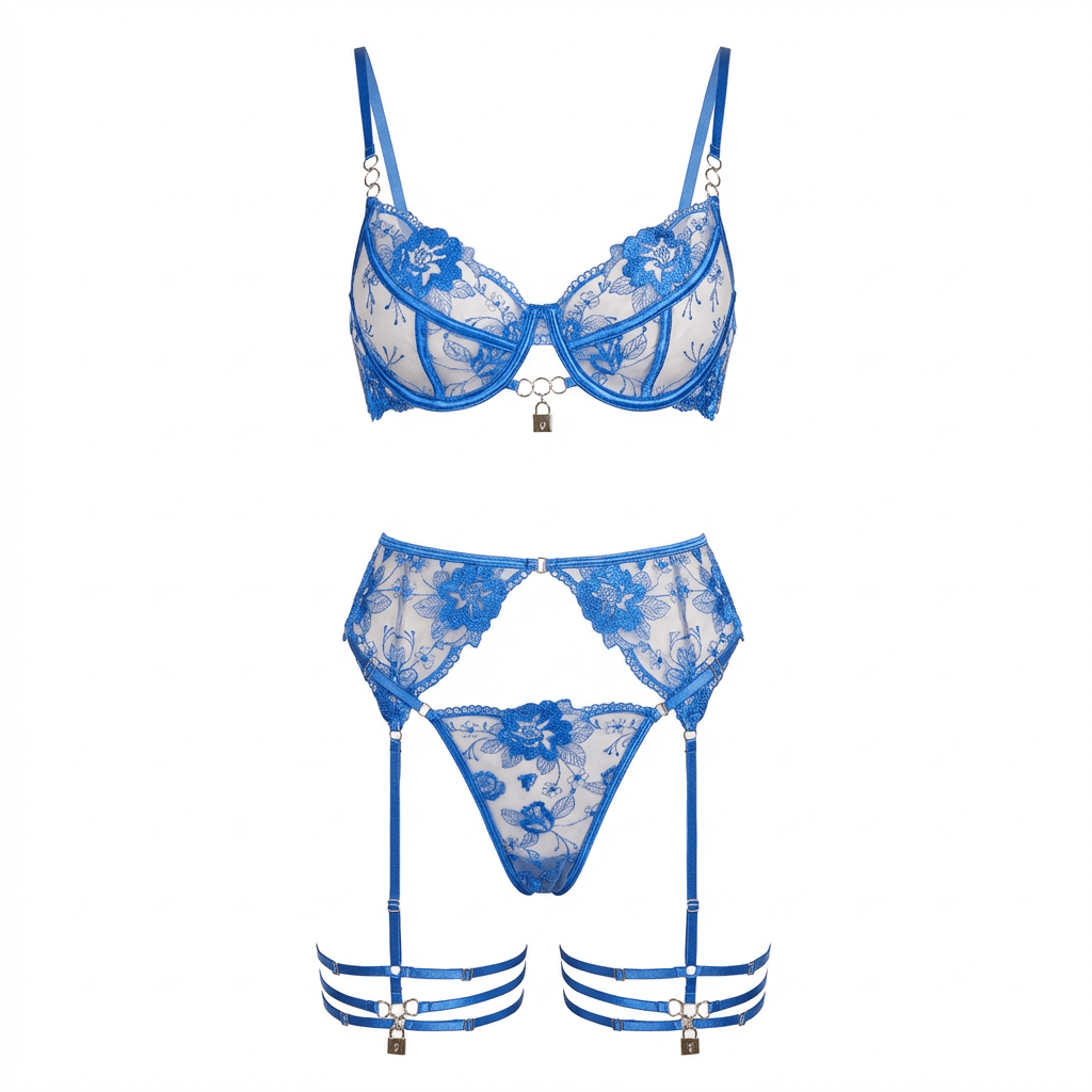 Lace Underwire Bra Brief And Suspender Belt Set