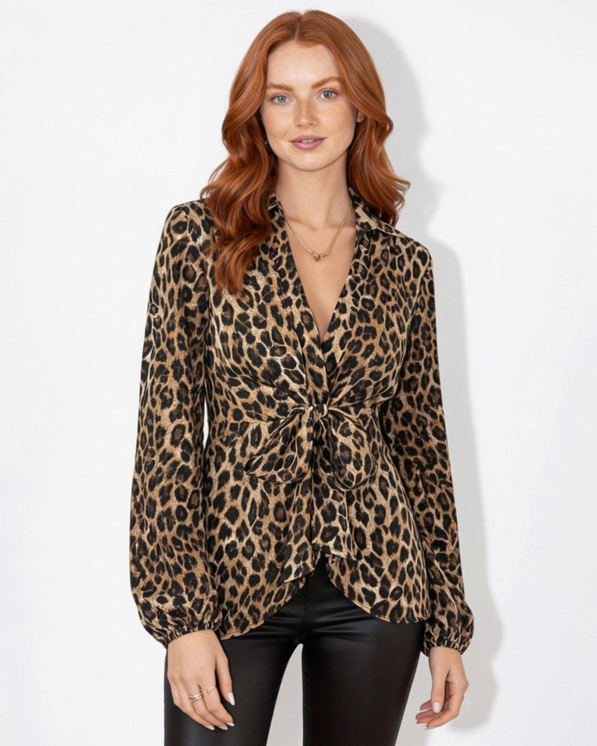 Leopard Print Tie-Front Blouse