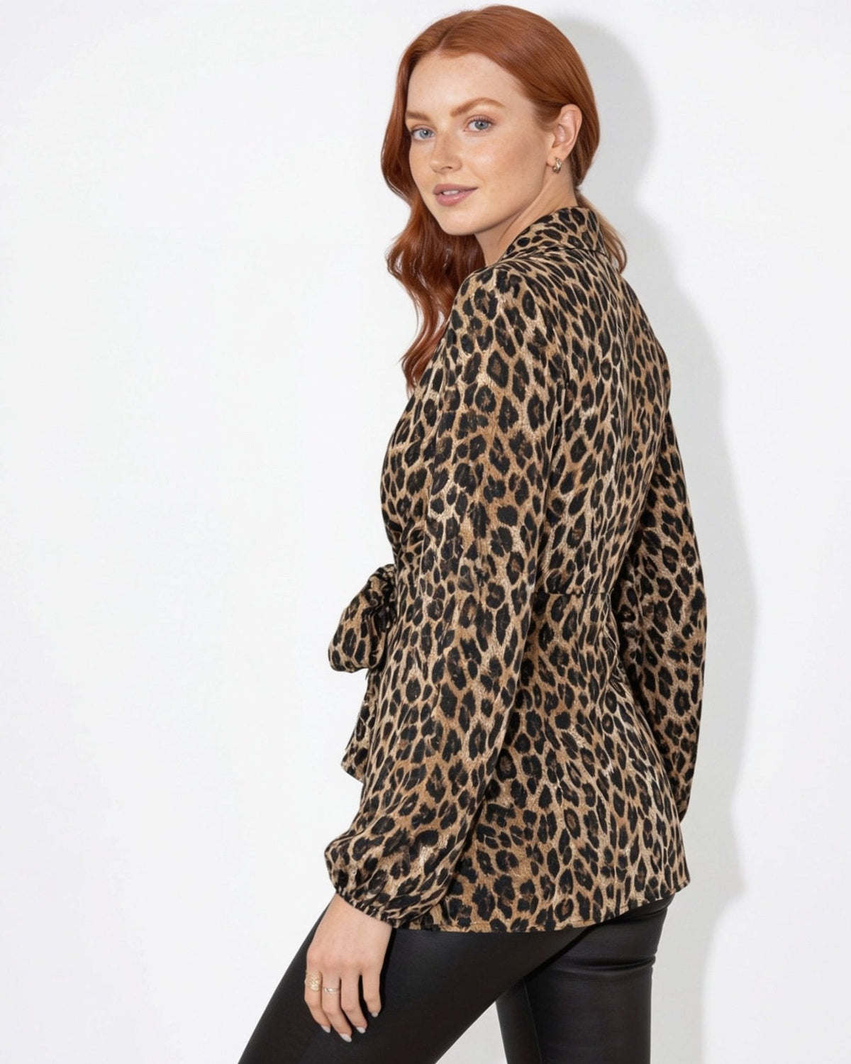 Leopard Print Tie-Front Blouse