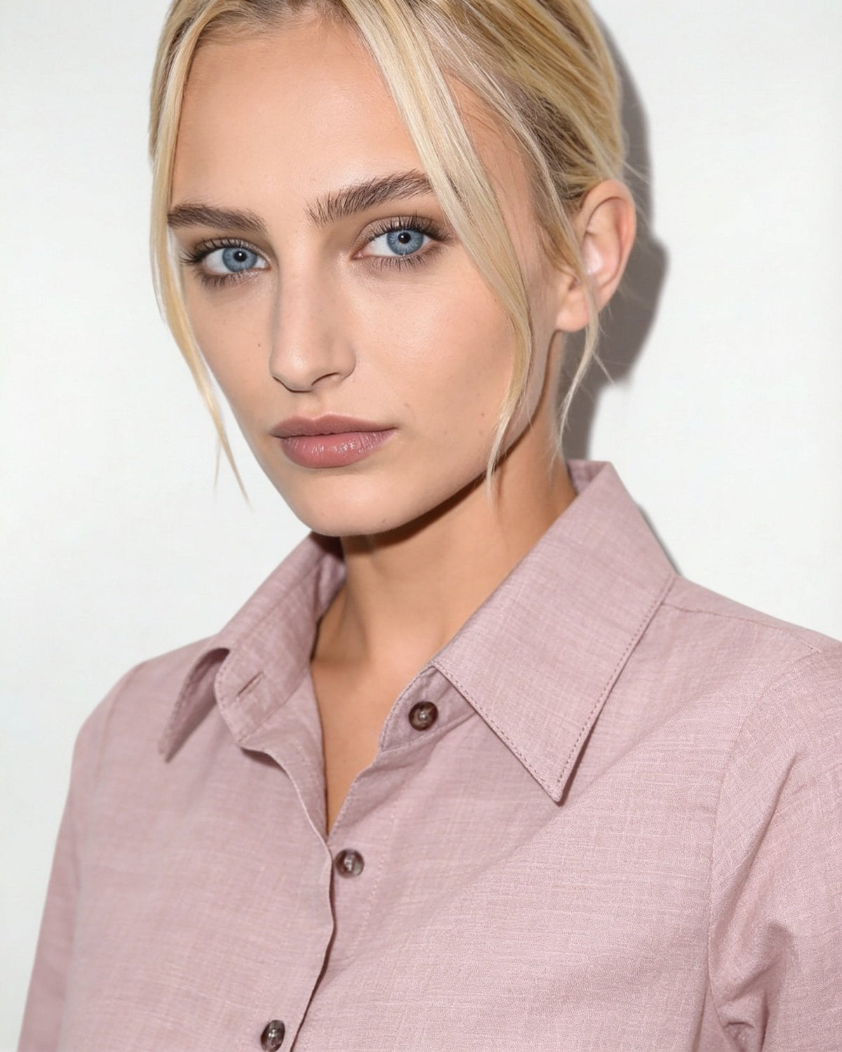 Long-Sleeve Collared Button-Front Blouse