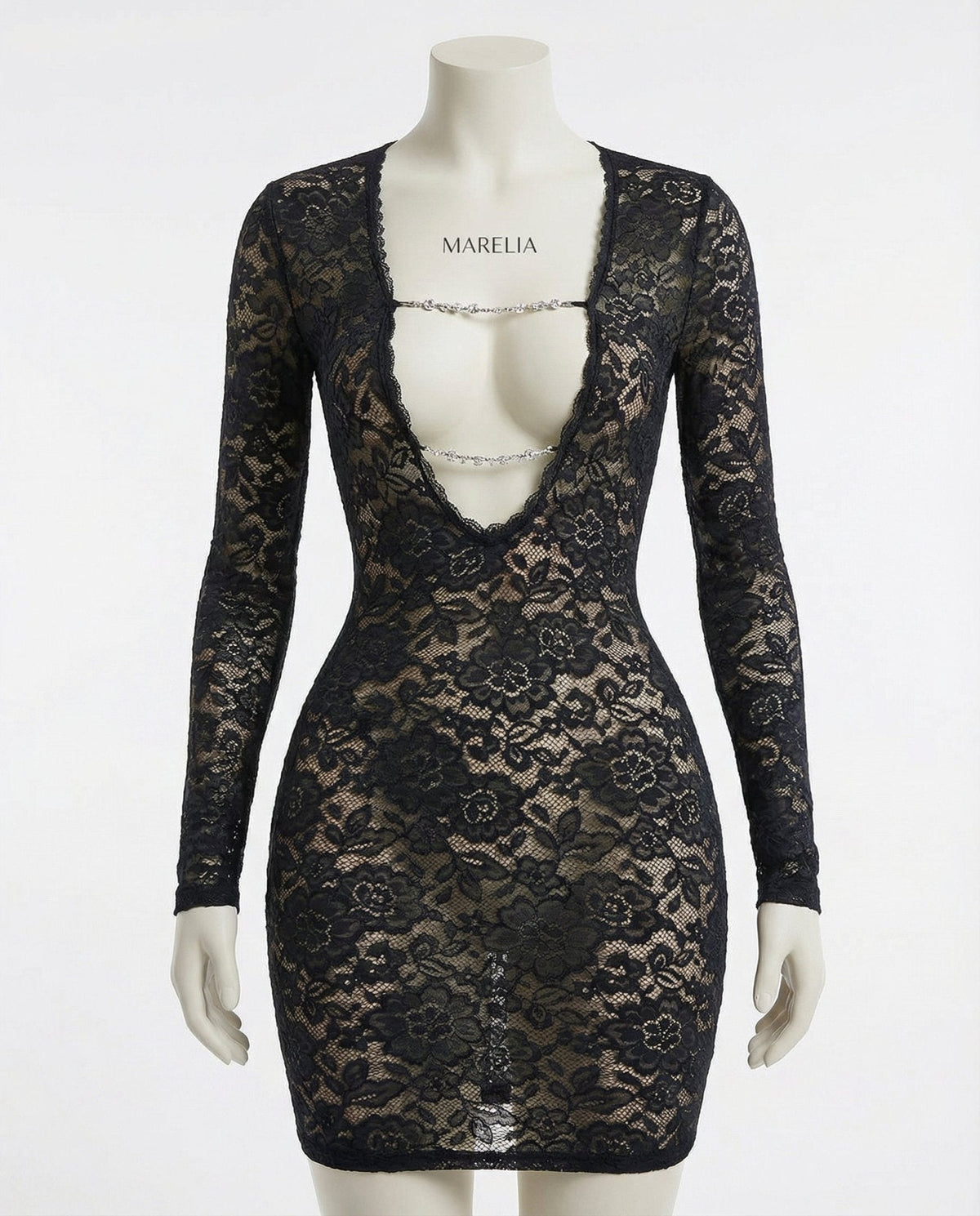 Long Sleeve Lace Mini Dress With Cutout