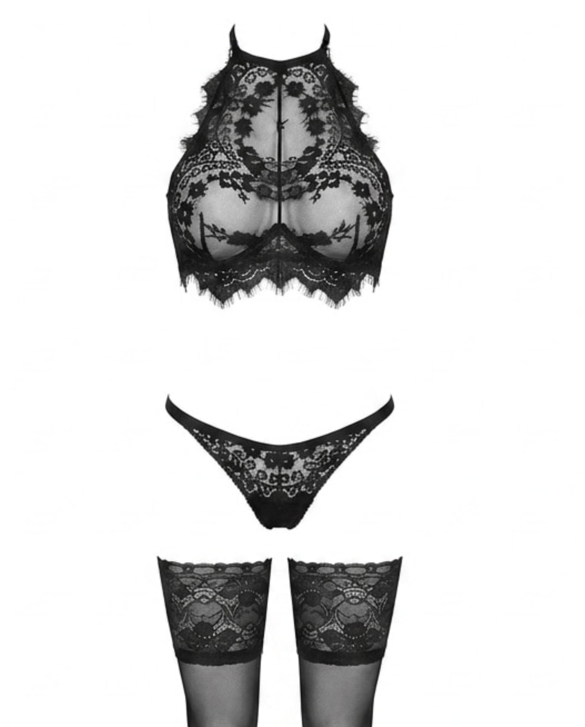 Eyelash Lace Halter Lingerie Set