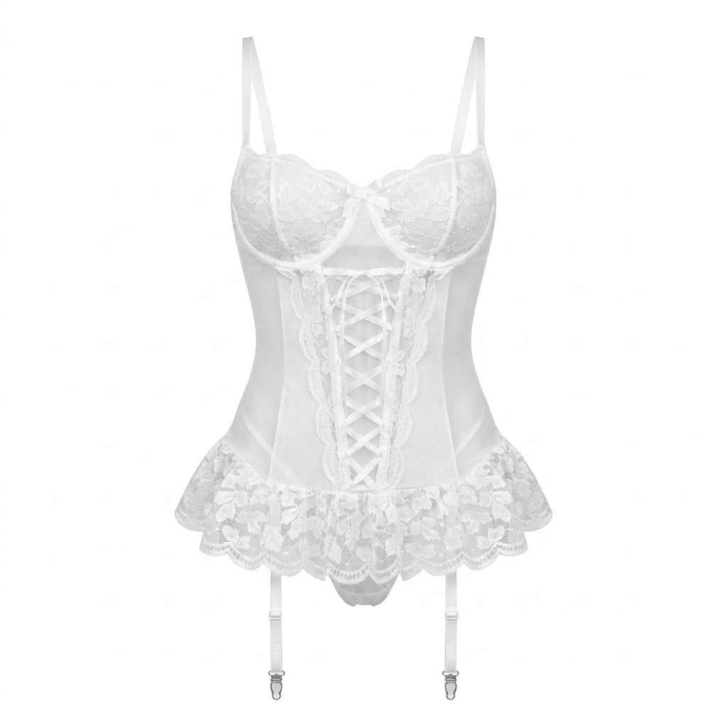 Mesh Lace Corset Three Piece Bridal Lingerie Set