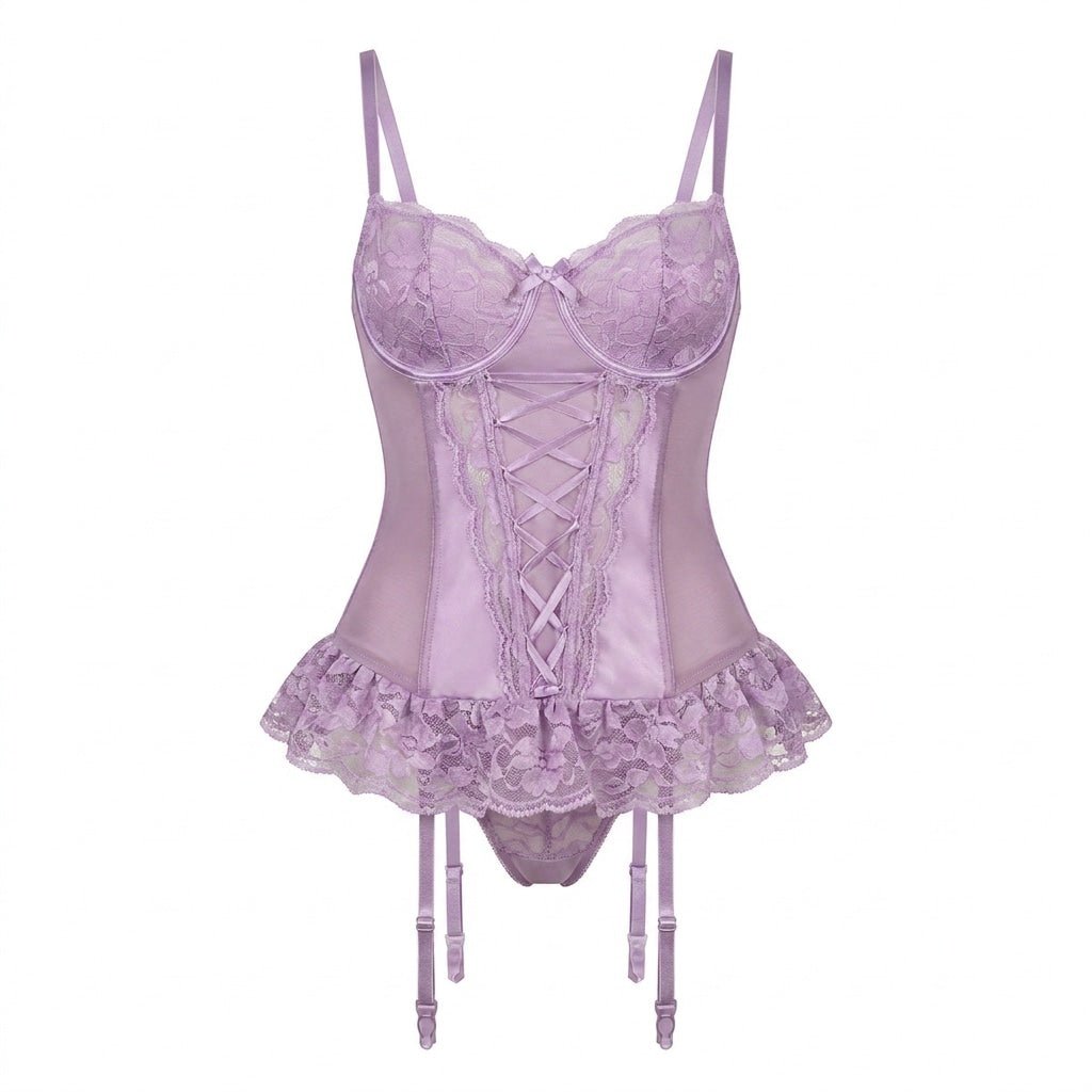 Mesh Lace Corset Three Piece Bridal Lingerie Set