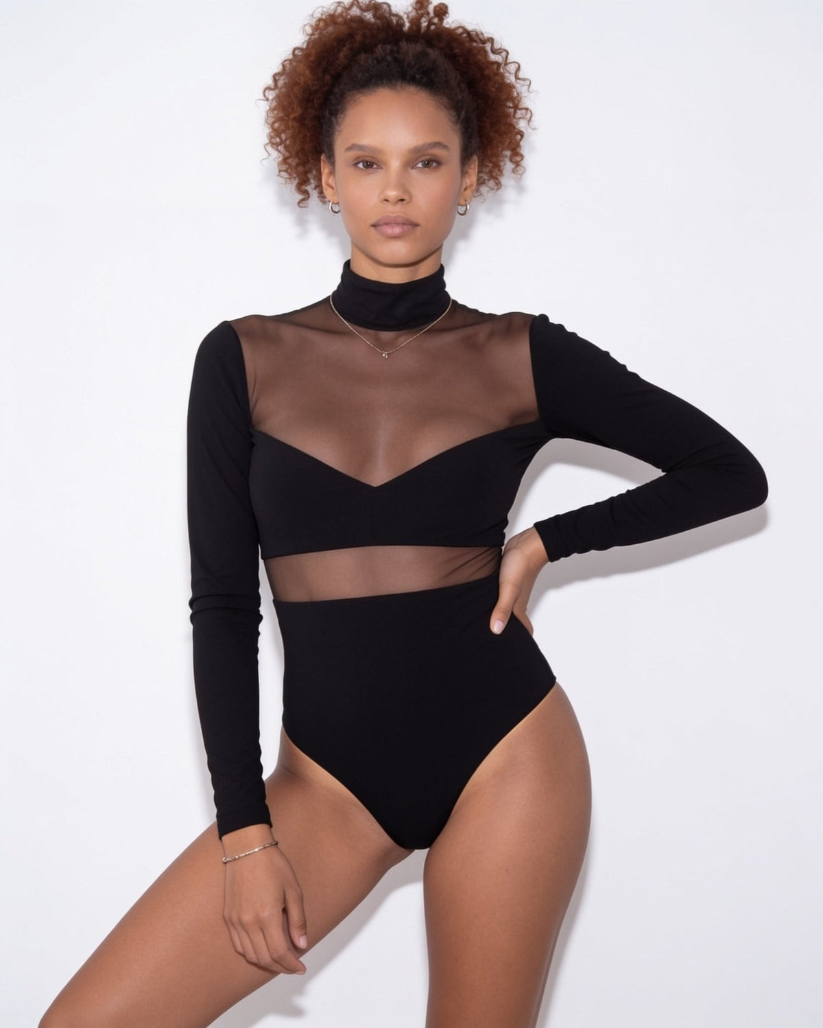 Mesh Panel Long Sleeve Bodysuit
