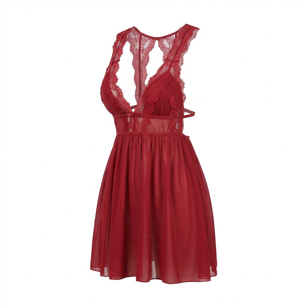 Open Back Lace Trim Babydoll With G-String