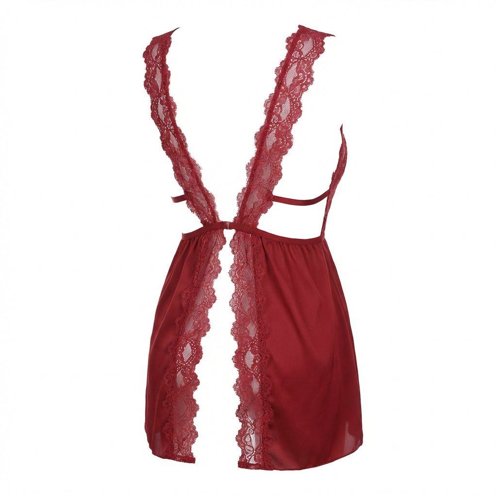 Open Back Lace Trim Babydoll With G-String