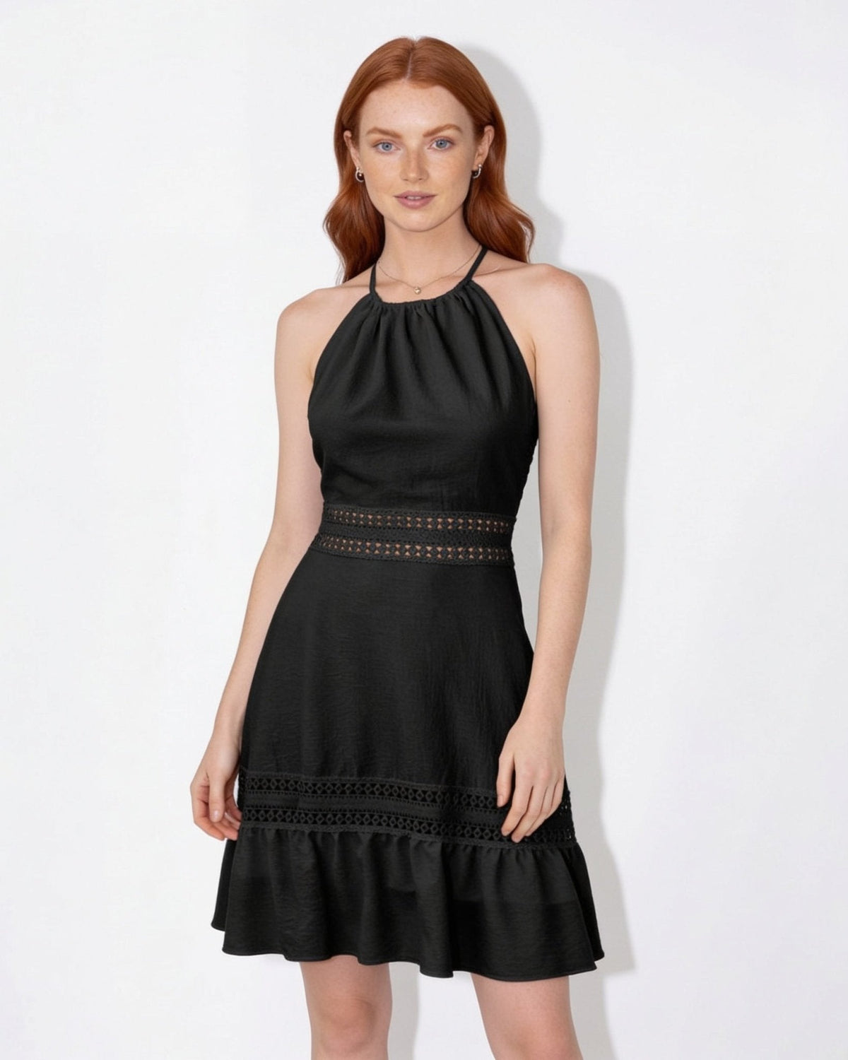 Open-Back Lace Trim Mini Dress