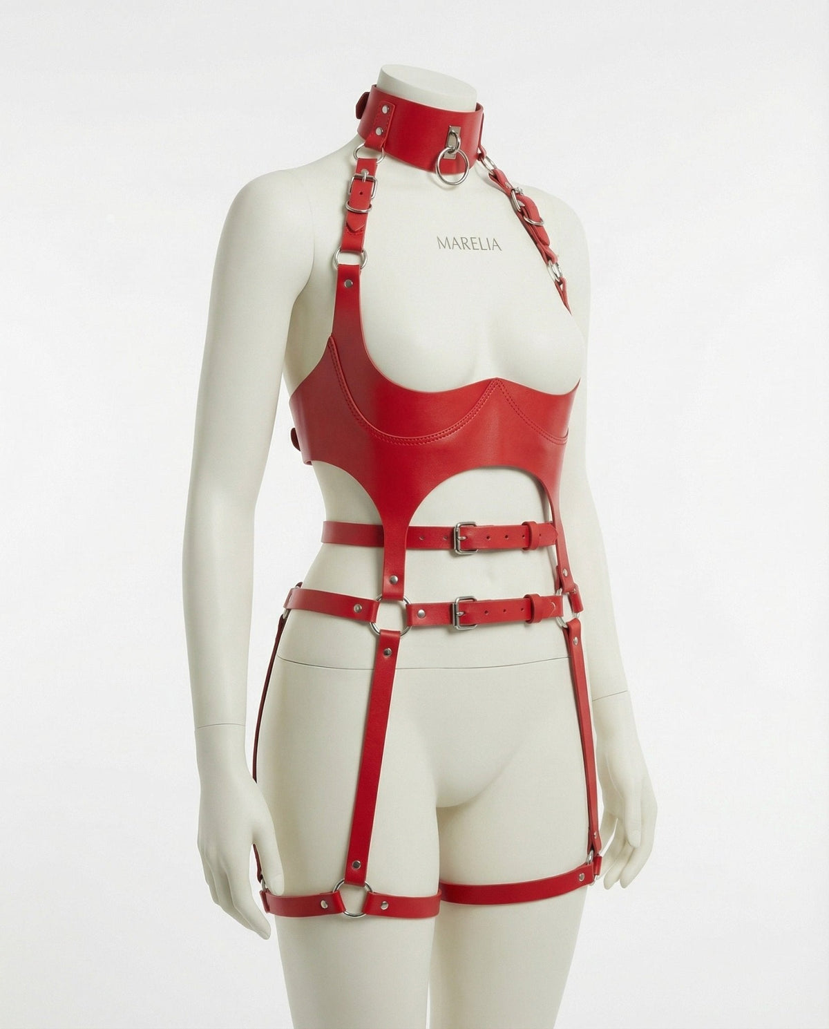 Open Cup PU Leather Body Harness