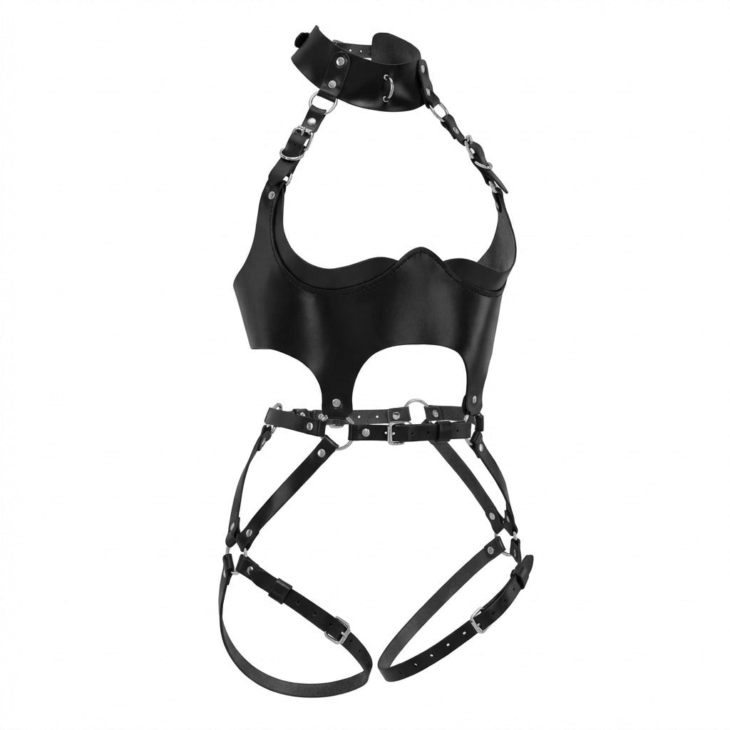 Open Cup PU Leather Body Harness