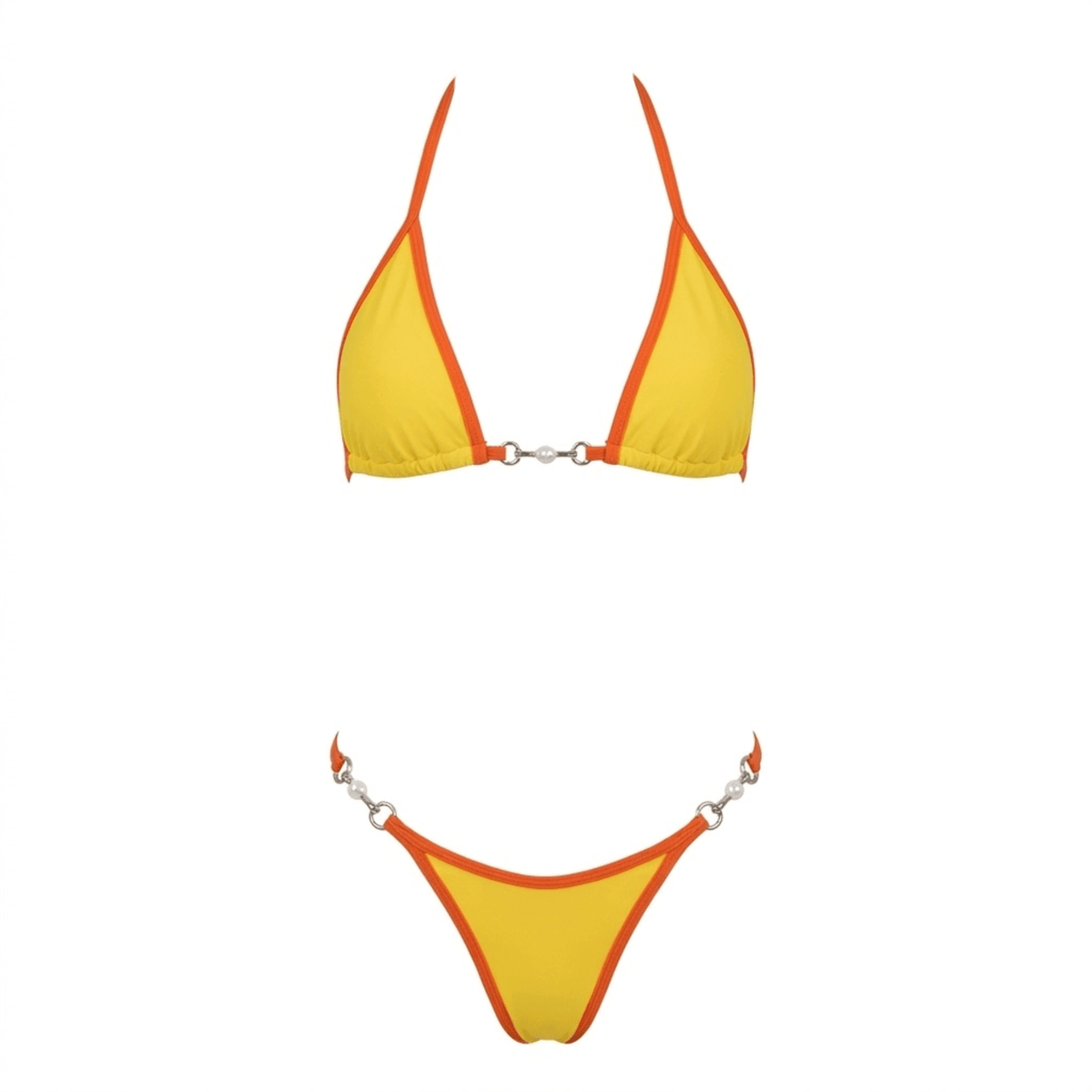 Pearl Chain Trim Triangle Bikini