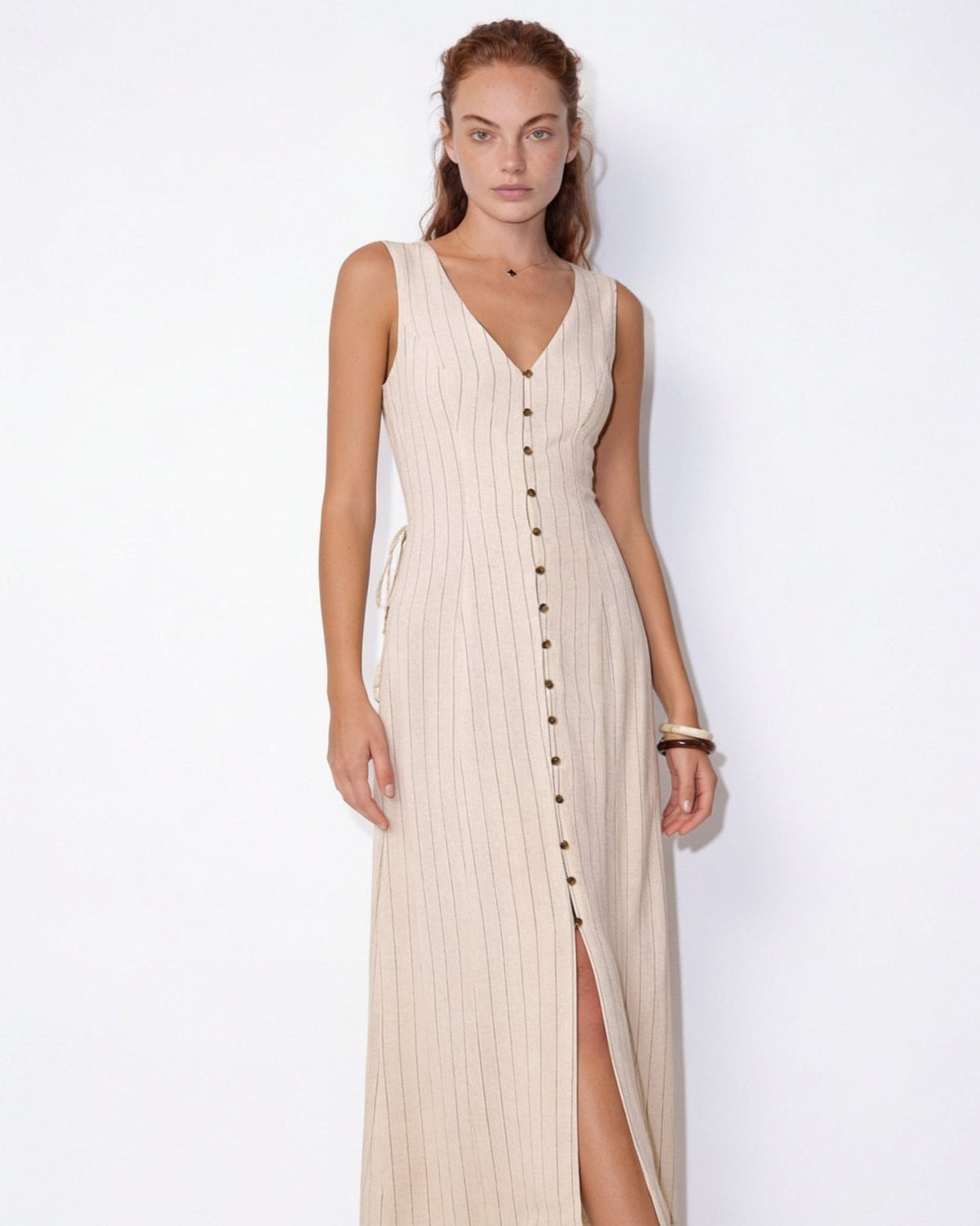 Pinstripe Button Maxi Dress