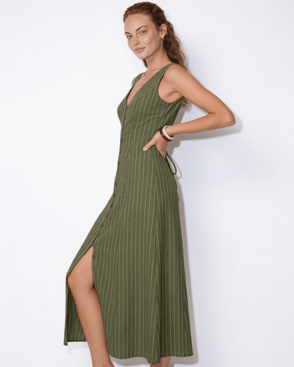 Pinstripe Button Maxi Dress