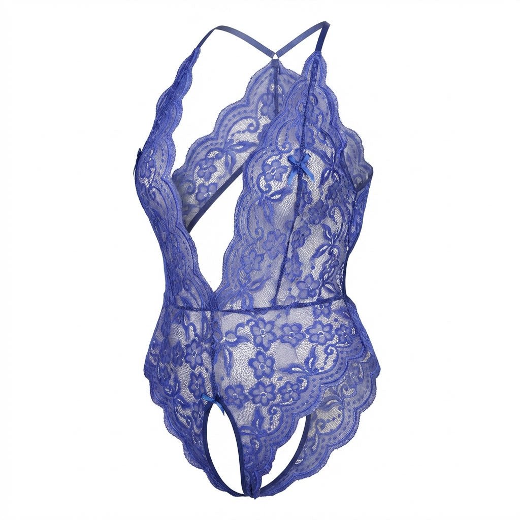 Plus Size Crotchless Lace Halter Bodysuit