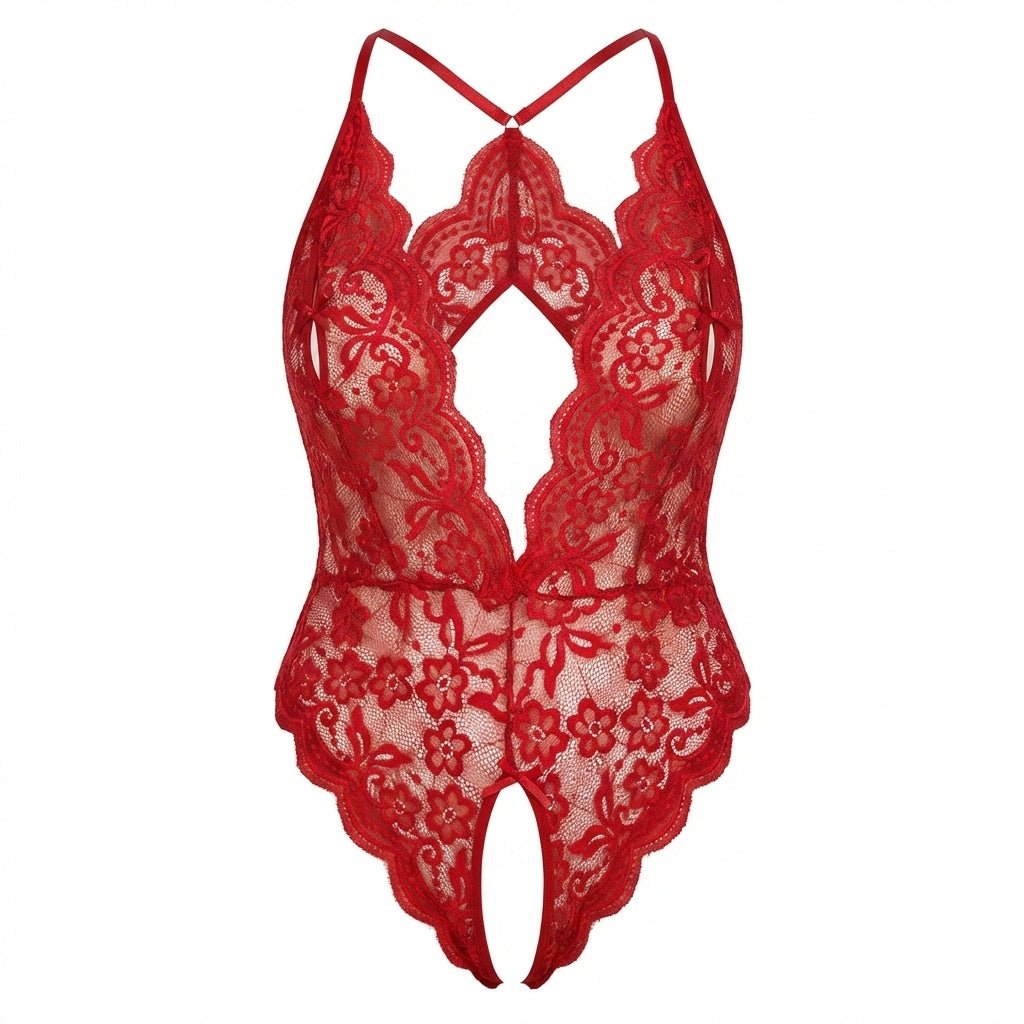 Plus Size Crotchless Lace Halter Bodysuit