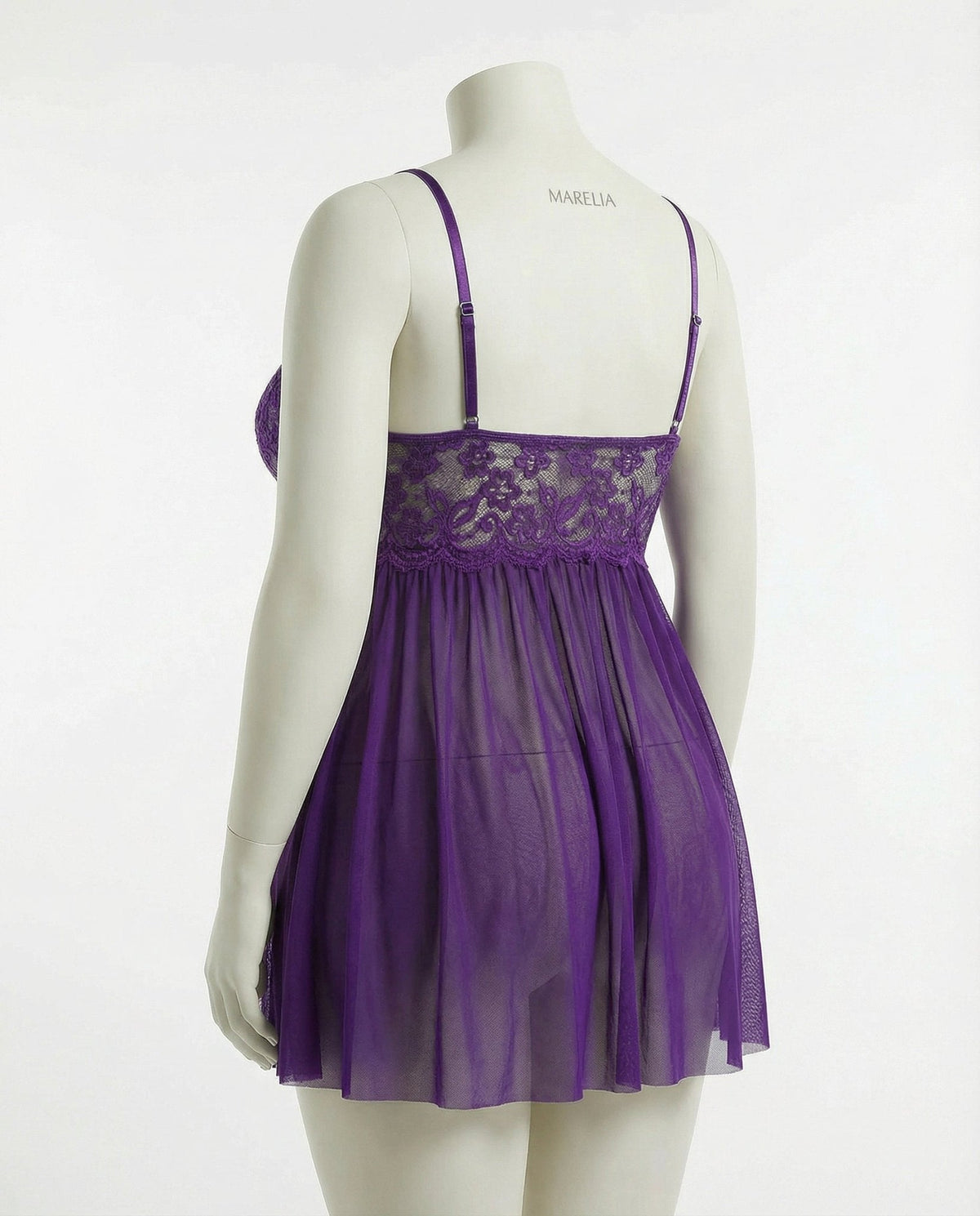 Plus Size Lace Babydoll With Pleated Mesh Skirt And Thong