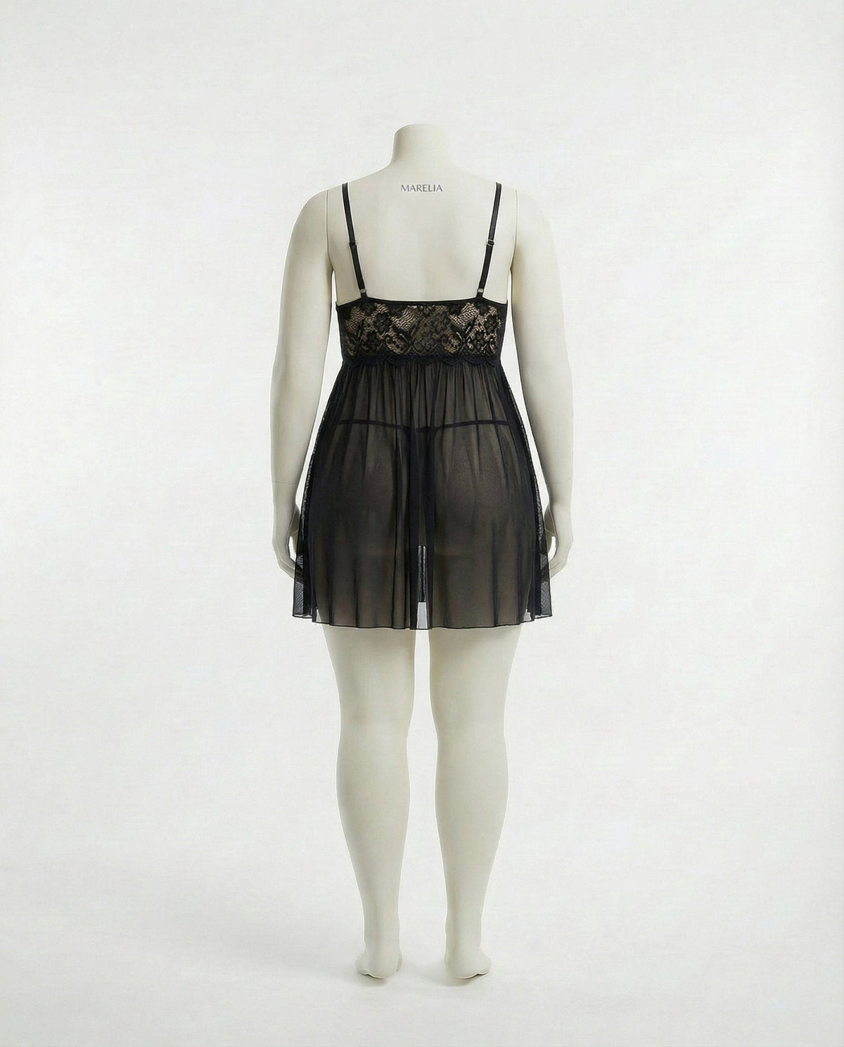 Plus Size Lace Babydoll With Pleated Mesh Skirt And Thong