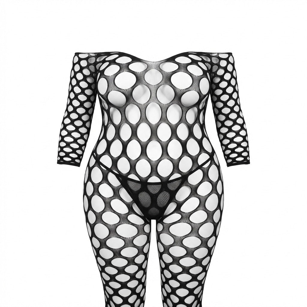 Plus Size Open Cup Net Crotchless Bodystocking