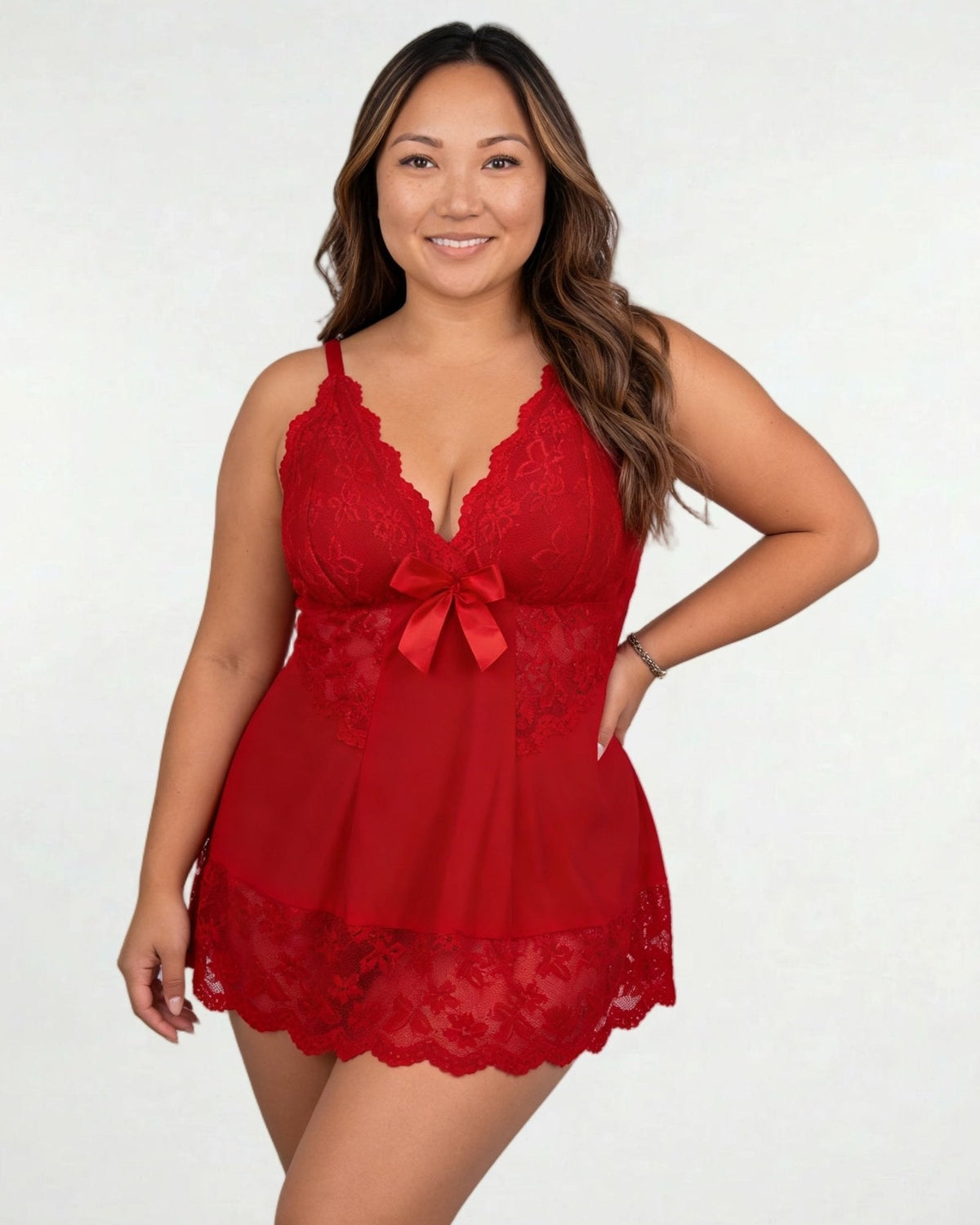 Plus Size Scalloped Lace Babydoll