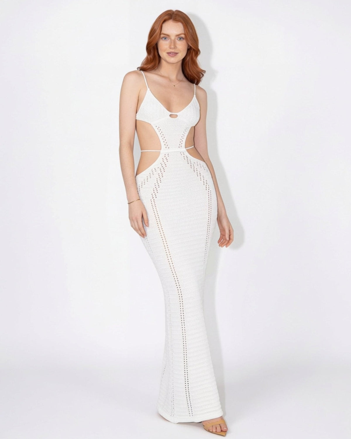 Pointelle Cut-Out Fishtail Maxi Dress