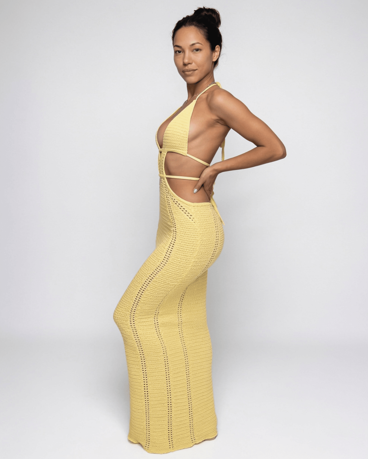 Pointelle Cut-Out Fishtail Maxi Dress