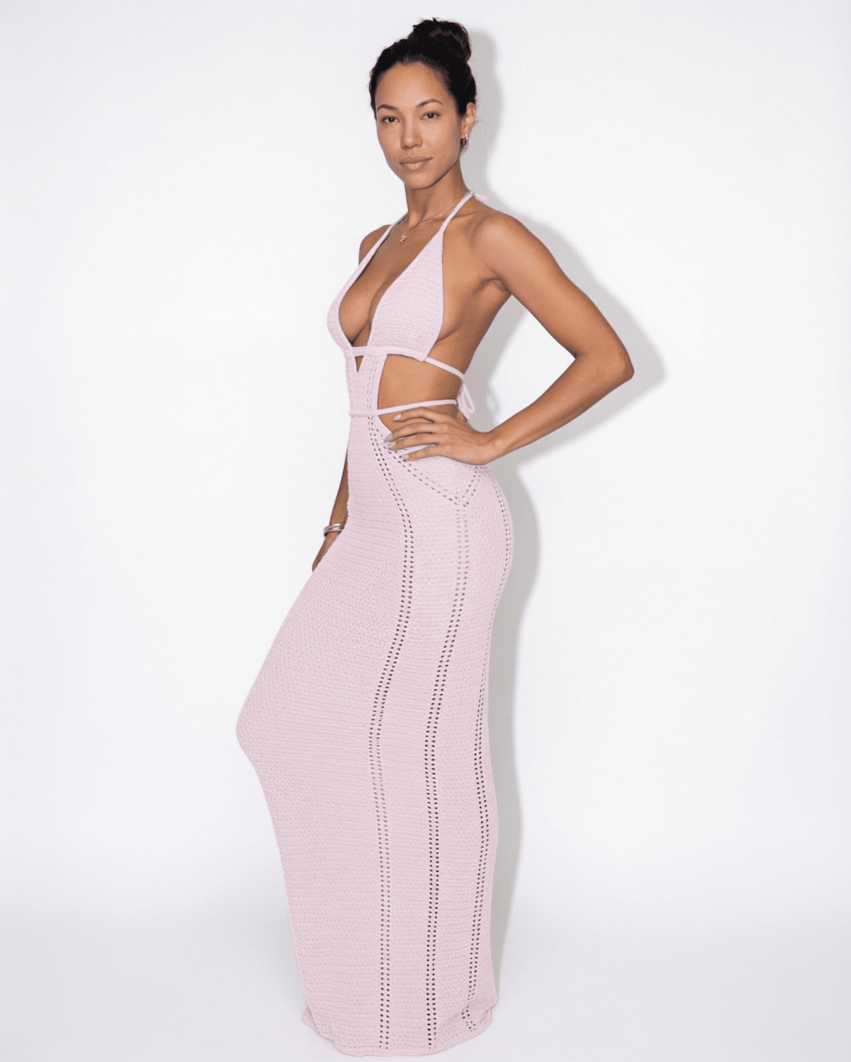 Pointelle Cut-Out Fishtail Maxi Dress