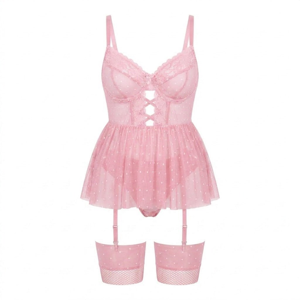 Polka Dot Lace-Up Plus Size Babydoll
