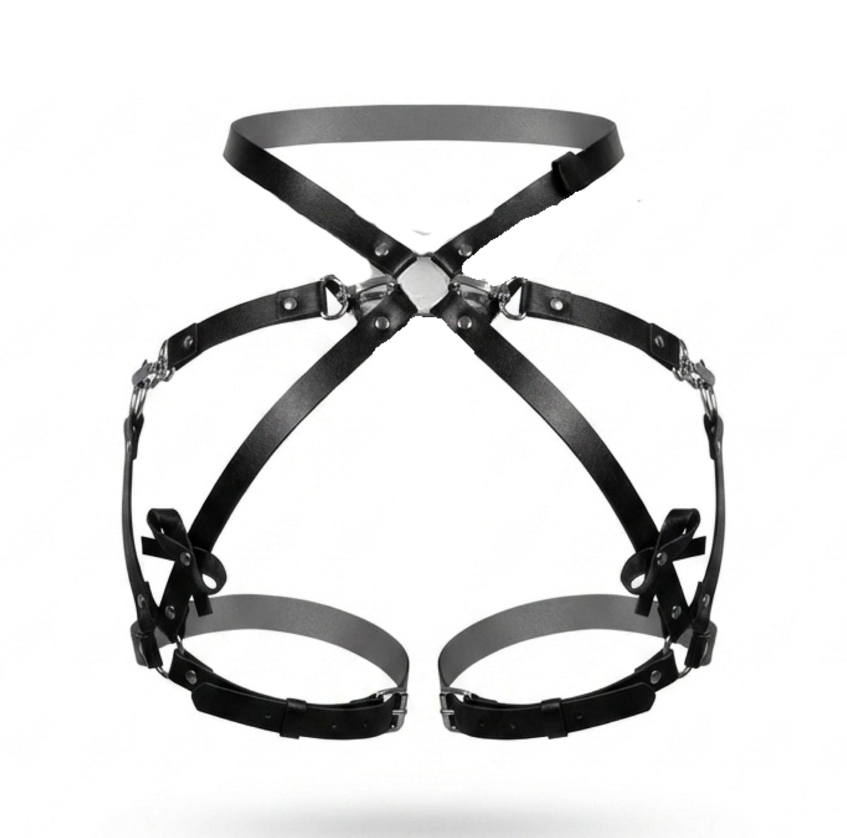 PU Leather Strappy Thigh Harness With Cuffs