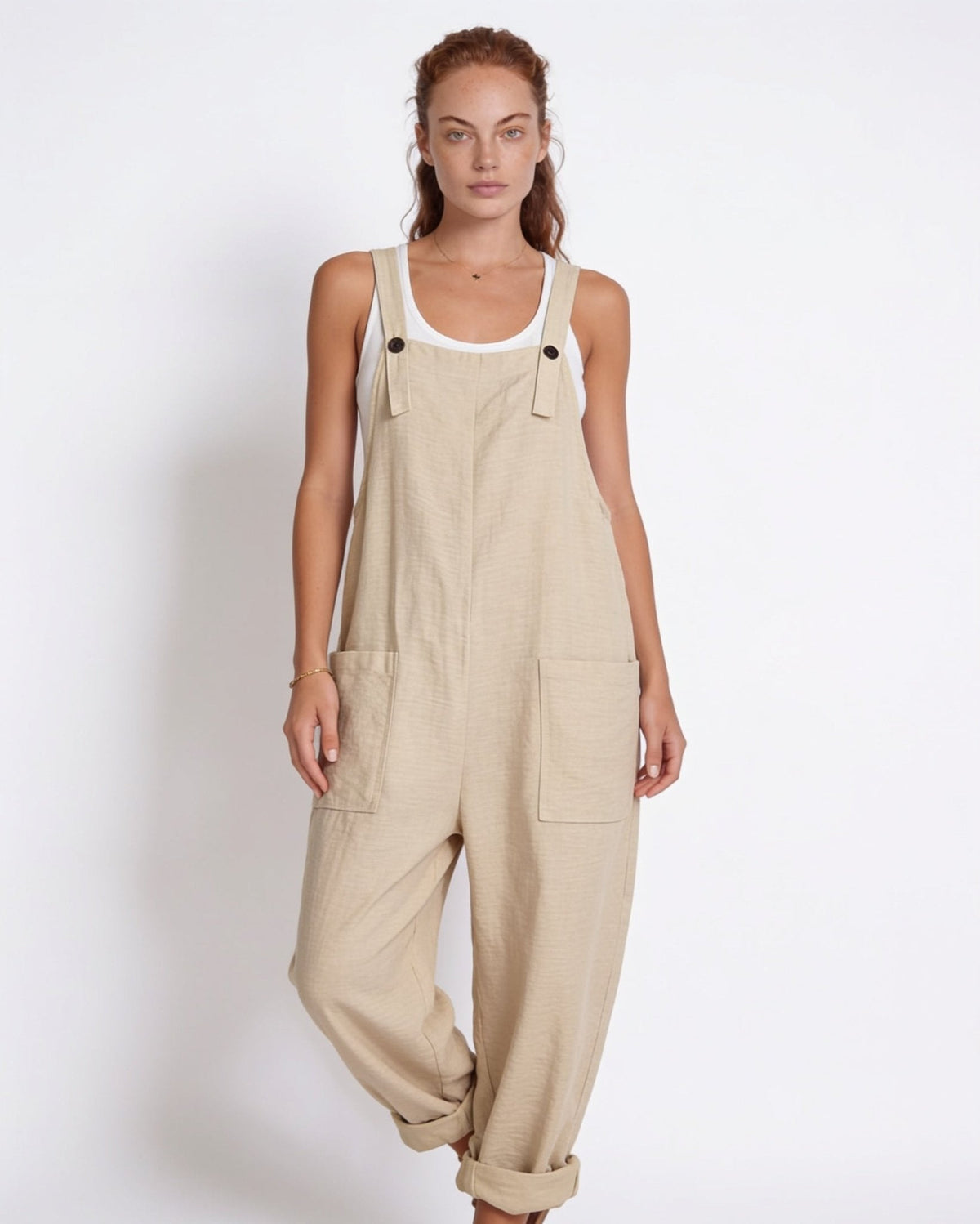 Relaxed Button-Tab Dungaree Jumpsuit