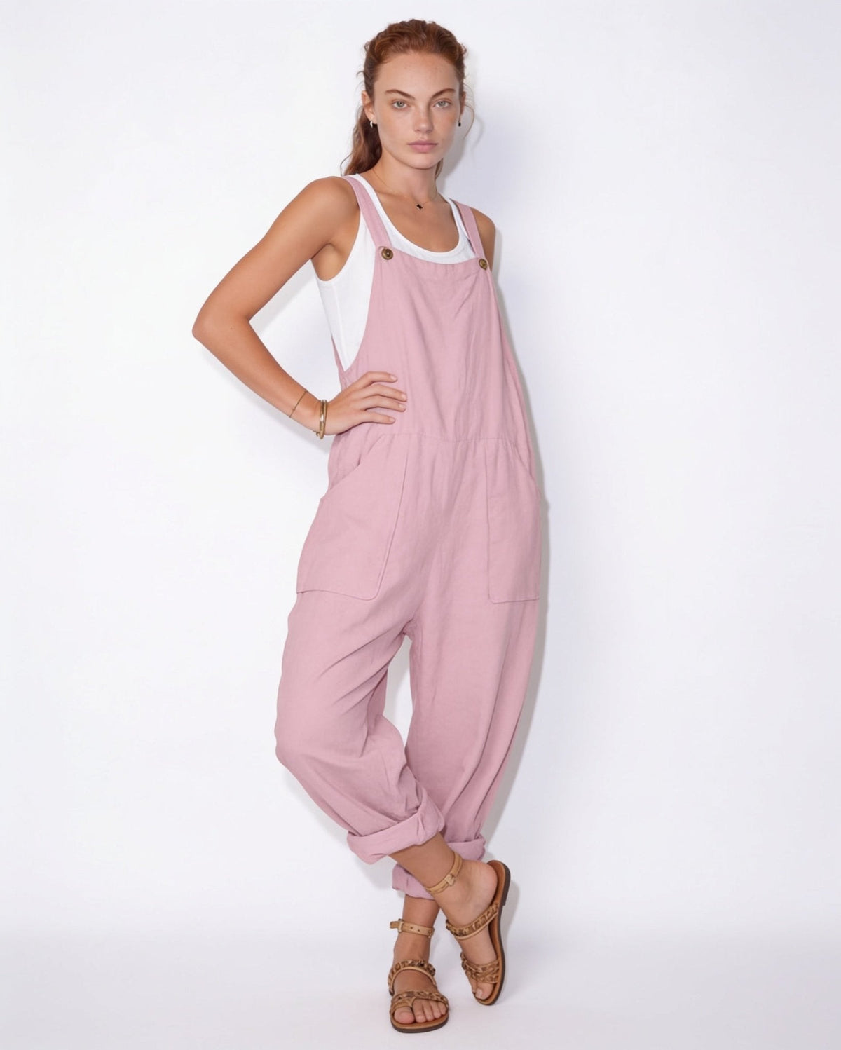 Relaxed Button-Tab Dungaree Jumpsuit