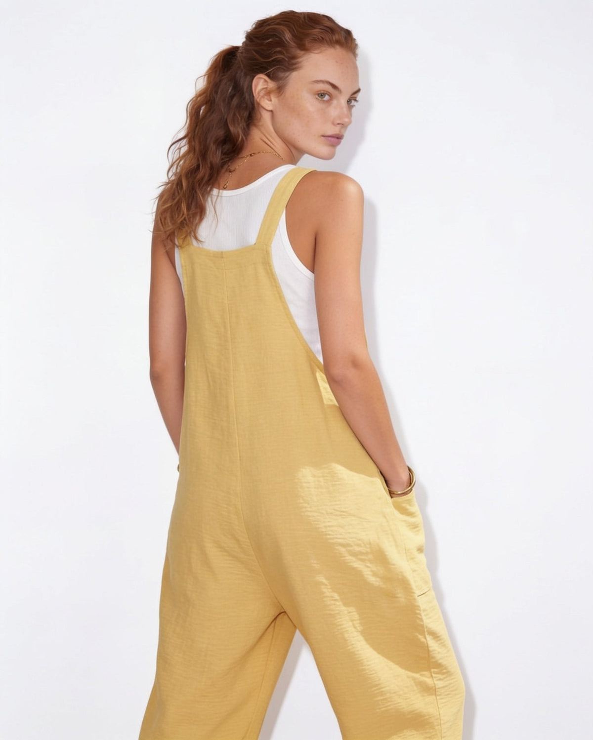 Relaxed Button-Tab Dungaree Jumpsuit