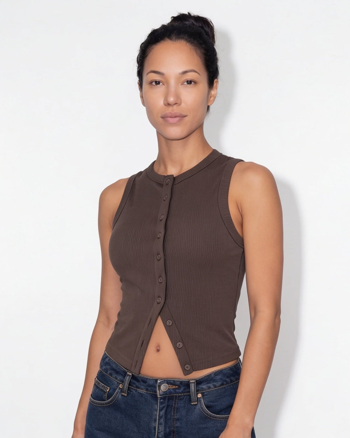 Ribbed Button-Front Tank
