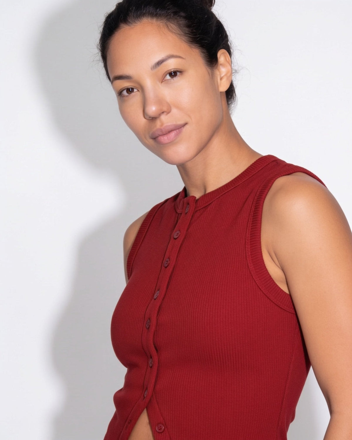 Ribbed Button-Front Tank