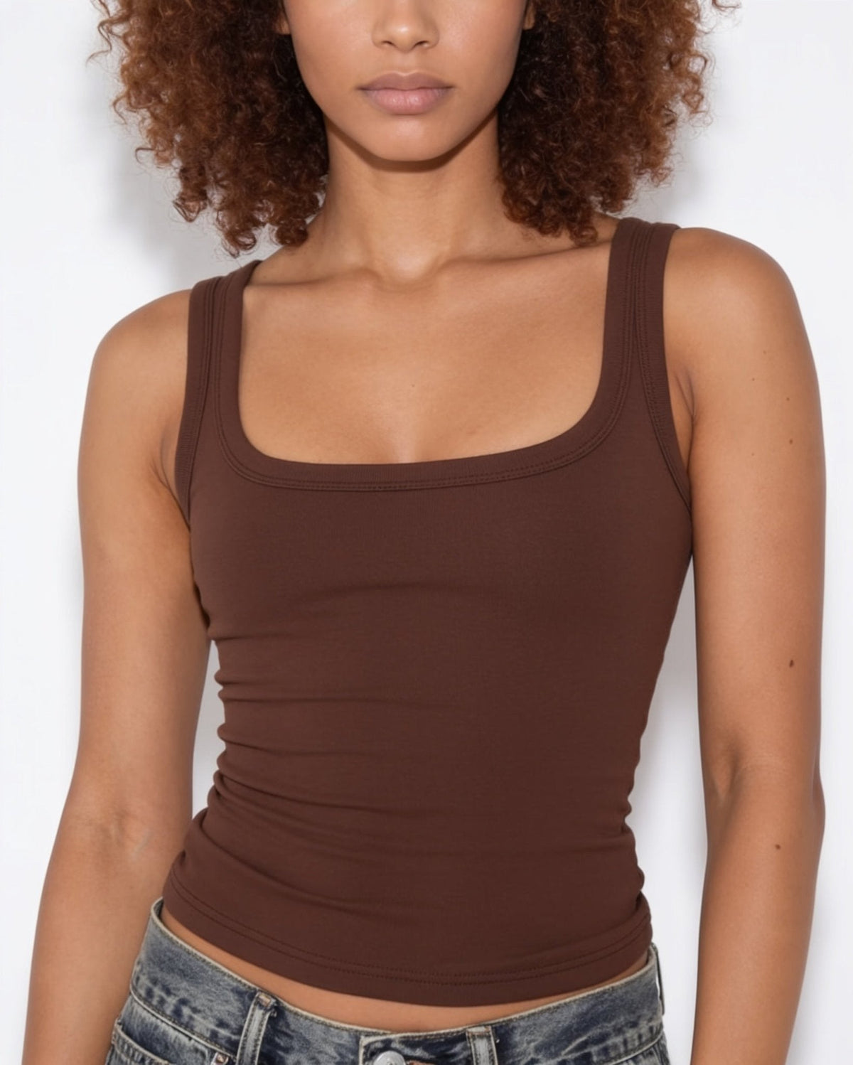 Ribbed Square Neck Tank Top