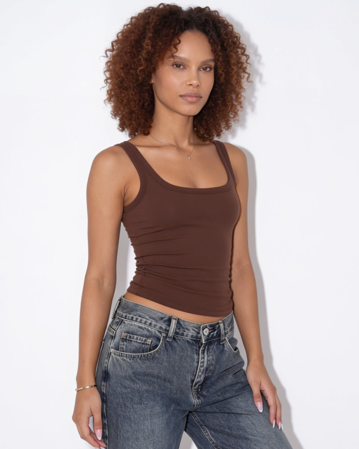 Ribbed Square Neck Tank Top