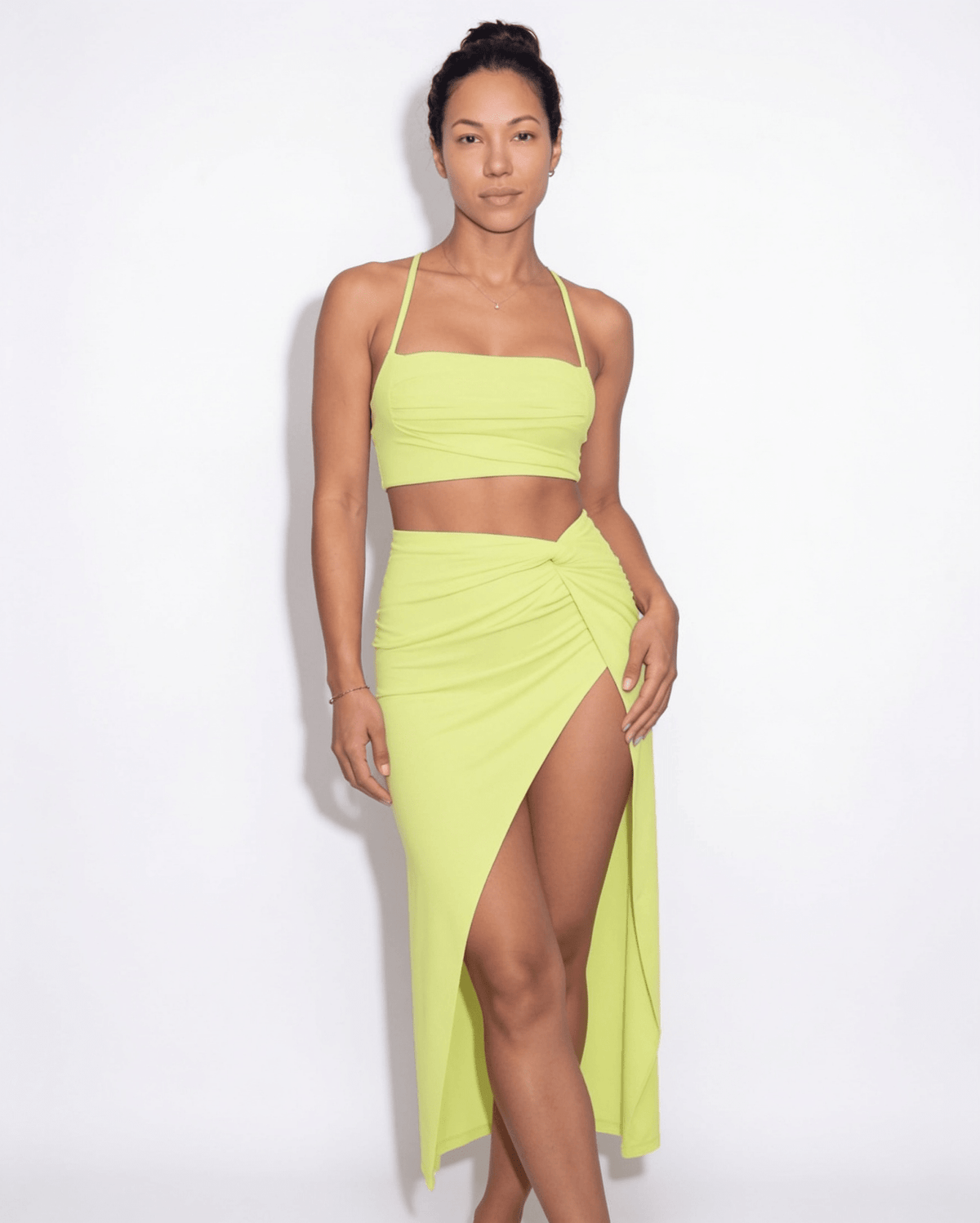 Ruched Crop Top Midi Skirt Set